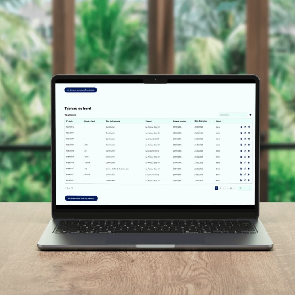 Plateforme de saisie d’annonces juridiques et légales
